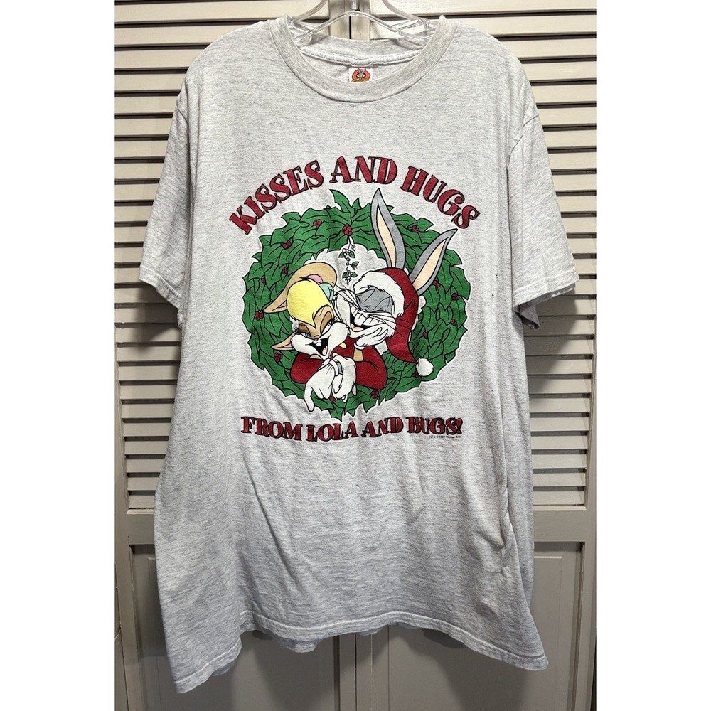 Vintage Looney Tunes Bugs & Lola Graphic T-Shirt Short‎ Sleeve Size OS Tall Xmas